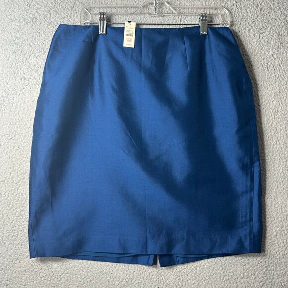 Talbots Skirt Women 14P Blue Silk‎ Blend Lined Back Slit Career Formal NEW - Picture 1 of 12